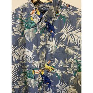 Chaps Mens Sz L Hawaiian camp shirt blue toucan cotton short sleeve‎ button up